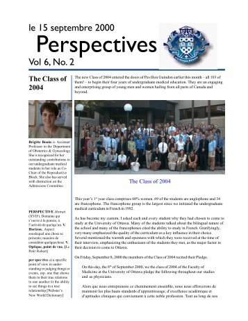 Perspectives - FacultÃ© de mÃ©decine de l'universitÃ© d'Ottawa