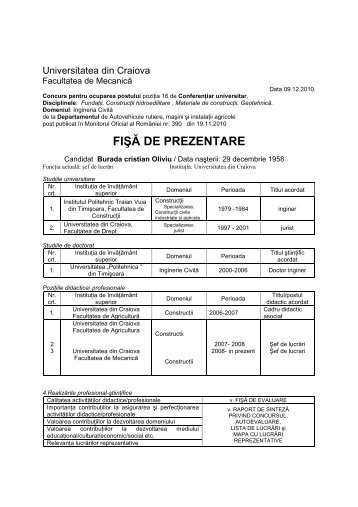 Fisa de prezentare Burada Cristian Oliviu - Universitatea din Craiova