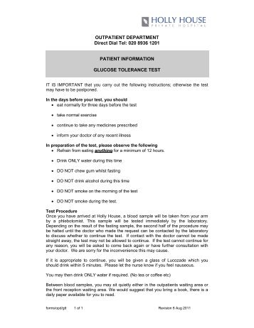 Glucose tolerance test (pdf 67KB) - Holly House Hospital