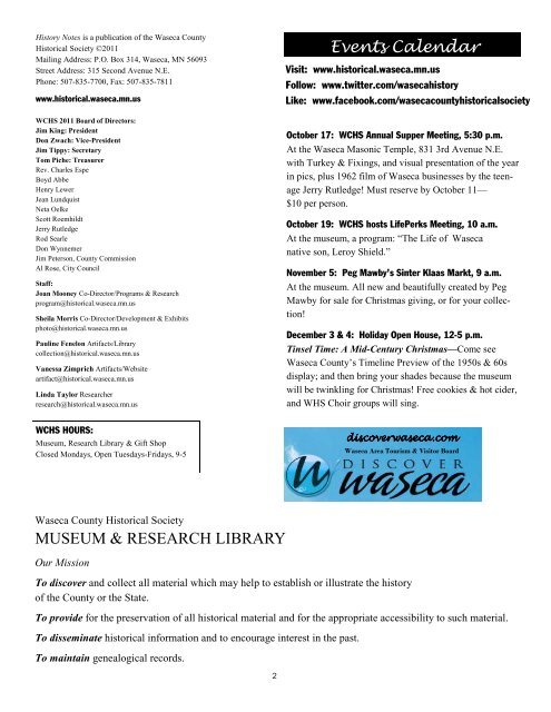 2011FallVol33Issue4 Web - Waseca County Historical Society