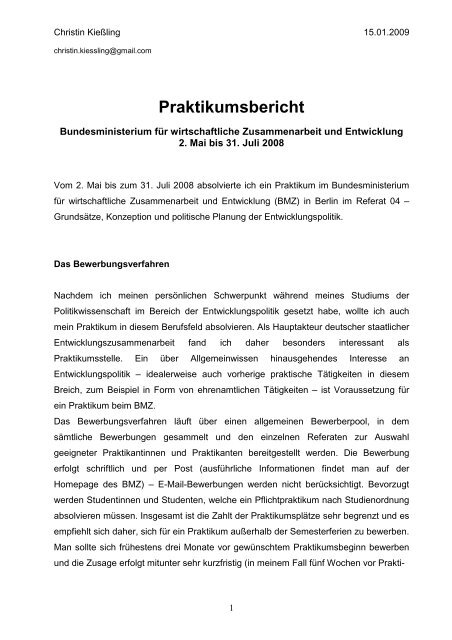 Praktikumsbericht Christin Kiessling