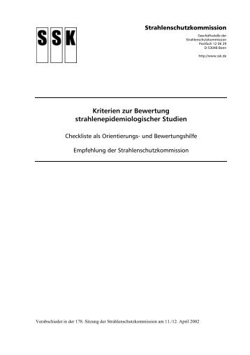 Kriterien zur Bewertung strahlenepidemiologischer Studien (PDF ...