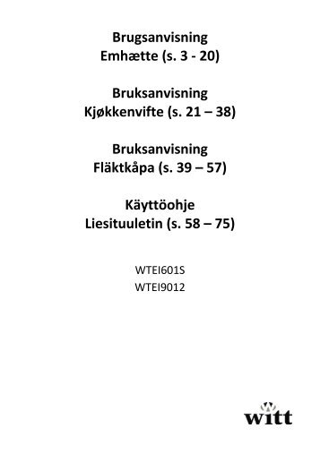 Se brugervejledning - Witt Hvidevarer A/S