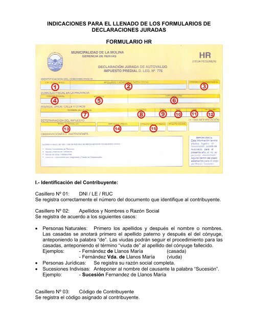 indicaciones para el llenado de los formularios de declaraciones ...