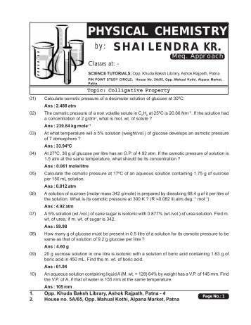 Colligative Property (Assignment) - Shailendra Kumar Chemistry