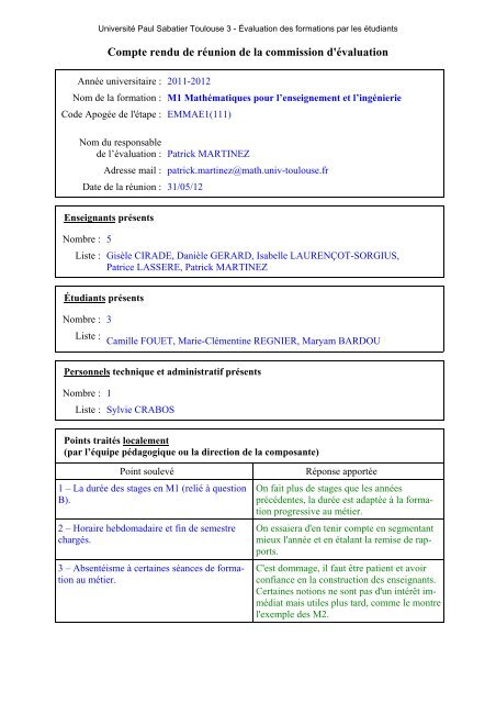 Compte rendu de rÃ©union de la commission d'Ã©valuation - Service ...