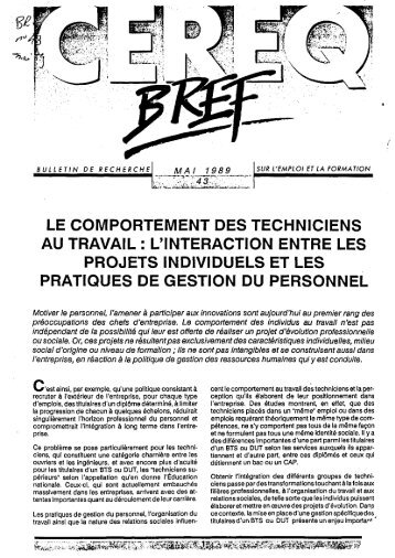 le comportement des techniciens au travail - Centre d'Ã©tudes et de ...