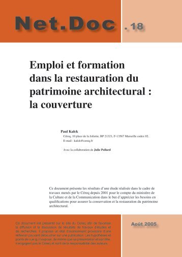 Emploi et formation dans la restauration du patrimoine ... - Cereq