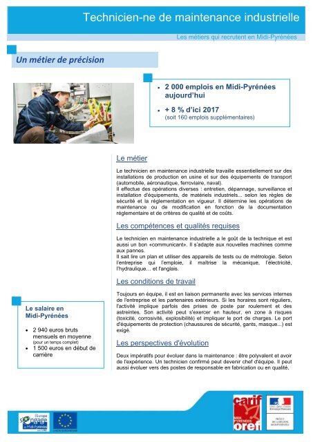 Technicien-ne de maintenance industrielle (pdf - 531 ko) - Direccte