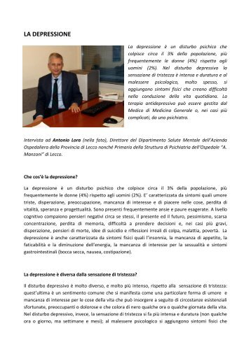 Intervista ad Antonio Lora, Direttore del Dipartimento Salute Mentale ...