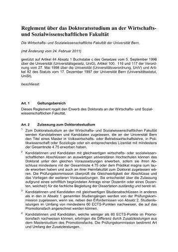 Reglement Ã¼ber das Doktoratsstudium vom 01.08.2007, mit ...