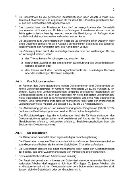 Reglement Ã¼ber das Doktoratsstudium vom 01.08.2007, mit ...