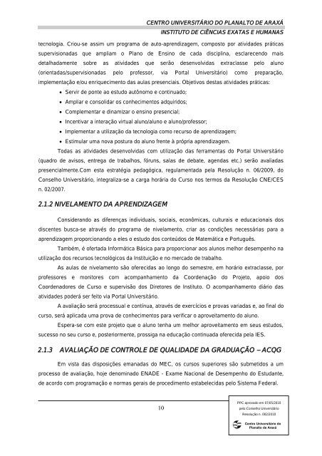 10 - PLANO DE DESENVOLVIMENTO INSTITUCIONAL - Uniaraxá