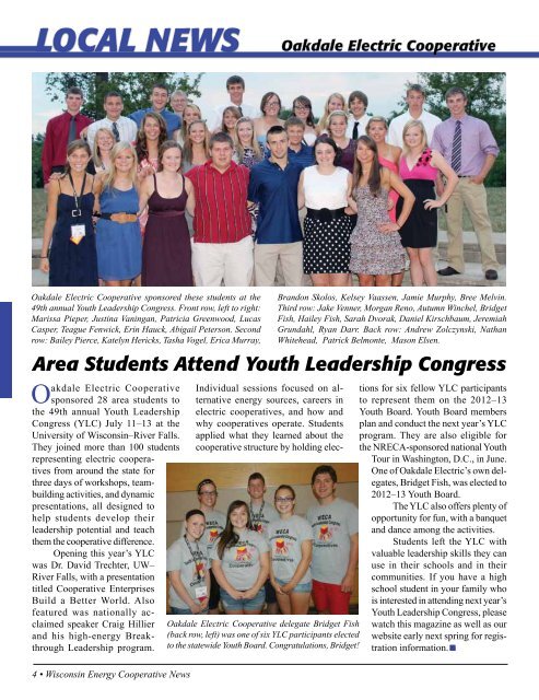 Area Students Attend Youth Leadership Congress - Oakdale Electric ...