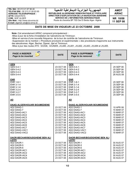 amdt airac 10/08 - SERVICE D'INFORMATION AERONAUTIQUE ...