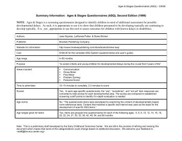 Summary Information: Ages & Stages Questionnaires - FPG Child ...