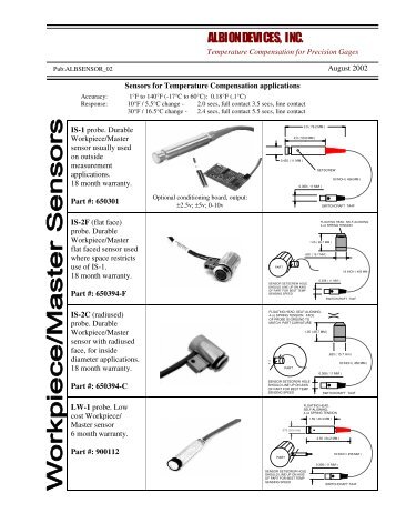 Temperature Sensor Specifications. - Alpha Gauging Home