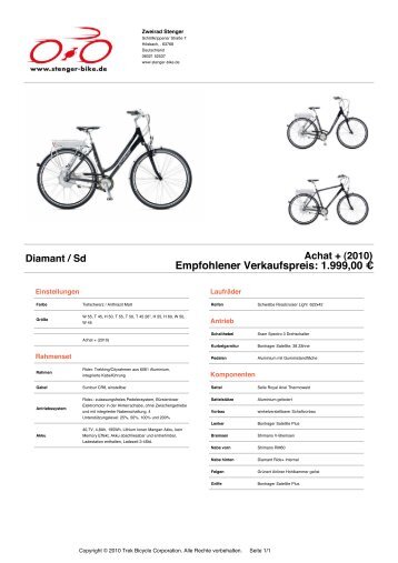 (2010) Empfohlener Verkaufspreis - Stenger Bike