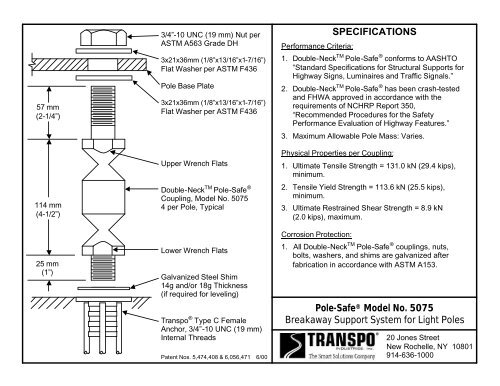 SPECIFICATIONS Pole-SafeÂ® Model No. 5075 Breakaway Support ...