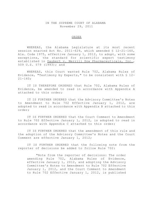 Amendment to Rule 702 Appendix A, B and C. Effective January 1 ...