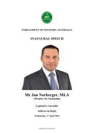 Inaugural Speech - Parliament of Western Australia