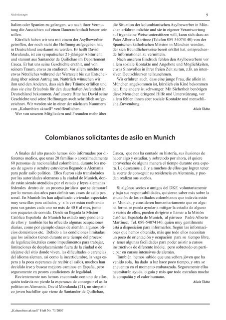 Heft 73 - Deutsch-Kolumbianischer Freundeskreis eV