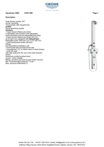 Description Dual shower system 3/4" corner mounting ... - GROHE