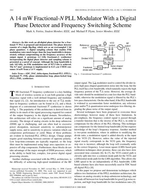 A 14 mW Fractional-N PLL Modulator With a Digital ... - IEEE Xplore