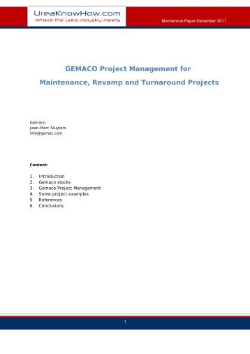 Gemaco Project Management - UreaKnowHow.com