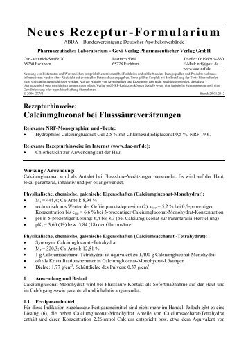 Rezepturhinweise: Calciumgluconat bei ... - Govi-Verlag