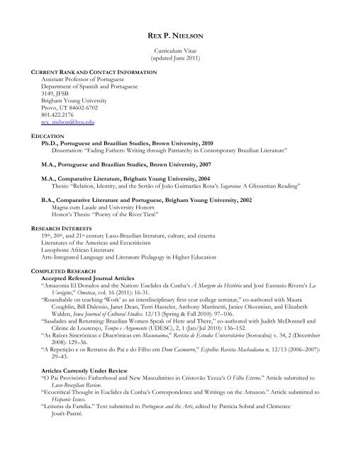 REX P. NIELSON Curriculum Vitae (updated June 2011) - BYU ...