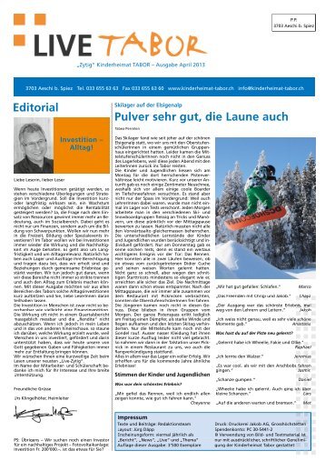 Editorial Pulver sehr gut, die Laune auch - Kinderheimat TABOR