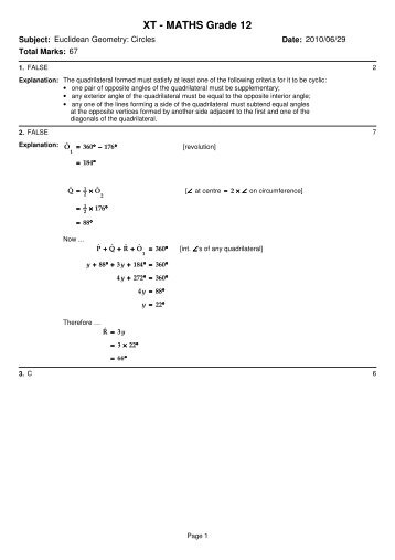 XT â MATHS Grade 12 â Euclidean Geometry â Circles Memo