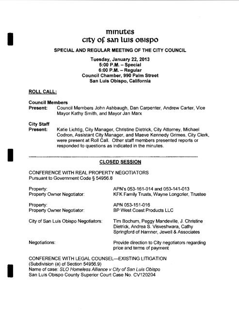 January 22 - the City of San Luis Obispo
