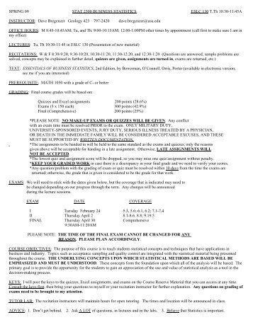 Stat 2300 Business Statistics - Department of Mathematics & Statistics