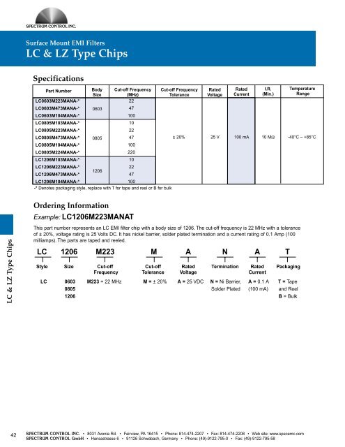 Surface Mount EMI Filter Catalog - Spectrum Control