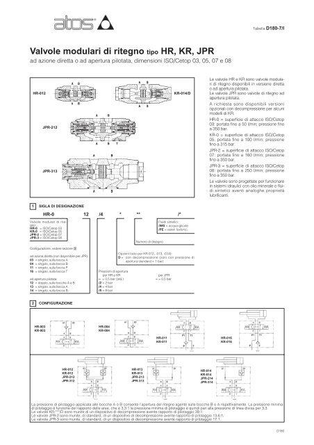 Valvole modulari di ritegno tipo HR, KR, JPR