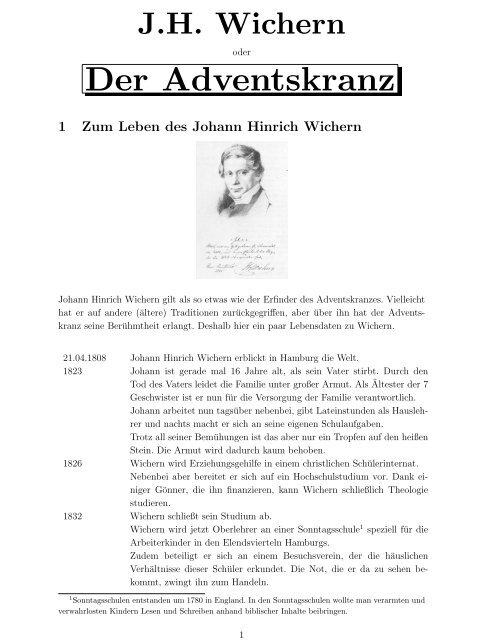 J.H. Wichern und der Adventskranz - um die Kinderkirche