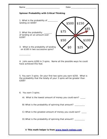 Spinner Probability with Critical Thinking - Teach-nology