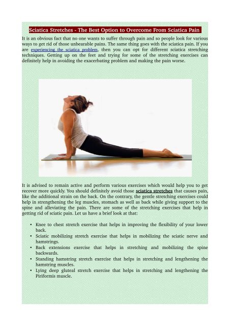 Sciatica Stretches ­ The Best Option to Overcome From Sciatica Pain