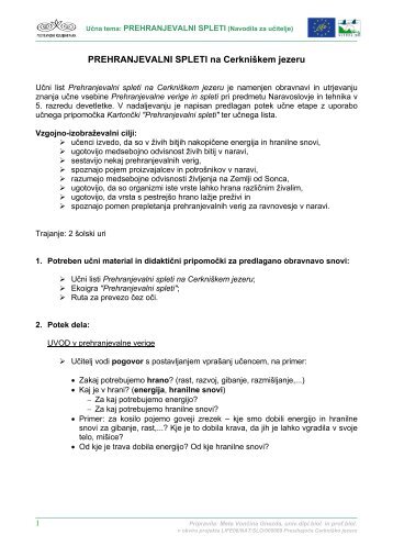 PREHRANJEVALNI SPLETI na Cerkniškem jezeru - Presihajoče ...