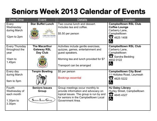 Seniors Week Calendar of Events 2013 - Campbelltown City Council