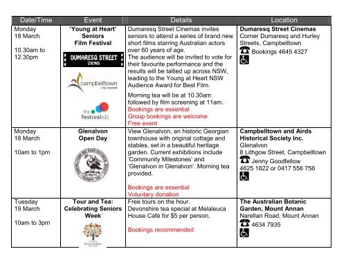 Seniors Week Calendar of Events 2013 - Campbelltown City Council
