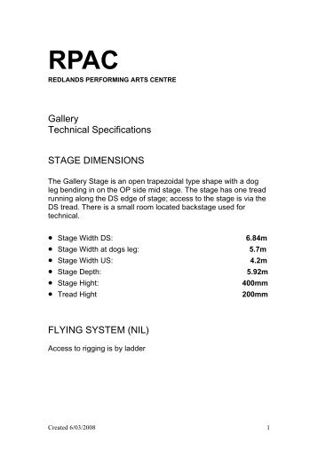 Technical Specifications - Redland Performing Arts Centre
