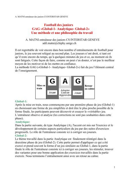 Football des juniors GAG Â«Global-1- Analytique ... - EntraÃ®neur de foot