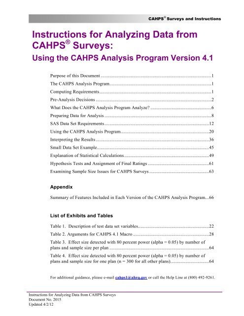 Instructions for Analyzing Data from CAHPS Surveys