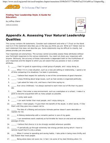 Appendix A. Assessing Your Natural Leadership Qualities