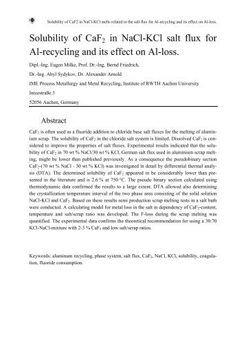 Solubility of CaF2 in NaCl-KCl salt flux for Al-recycling and its effect ...