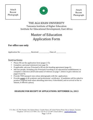 Master of Education Application Form - Aga Khan University
