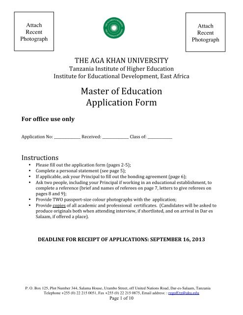 Master of Education Application Form - Aga Khan University